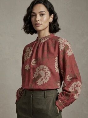 Anthropologie Payal Pratap Size 14 Embroidered Floral Stitched Peasant Top